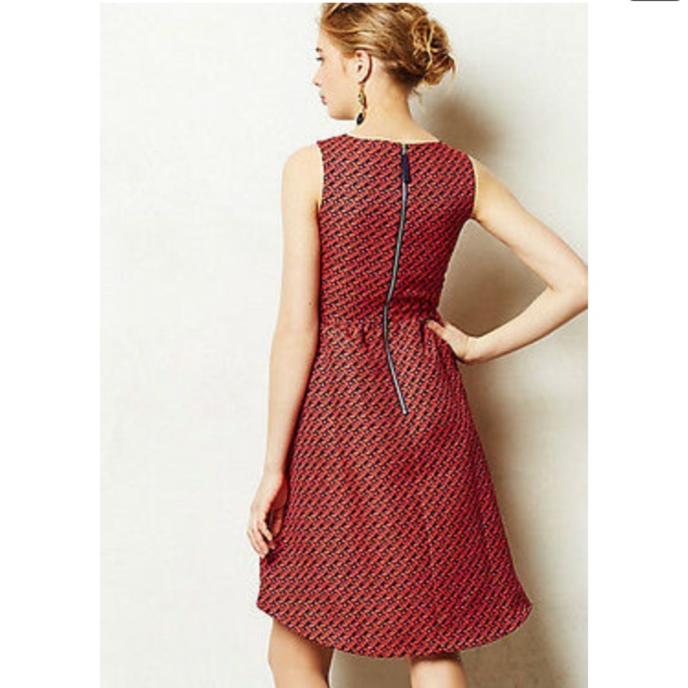 Anthropologie Lili Wang Red Geo Jacquard dress, size 0 - Picture 3 of 11